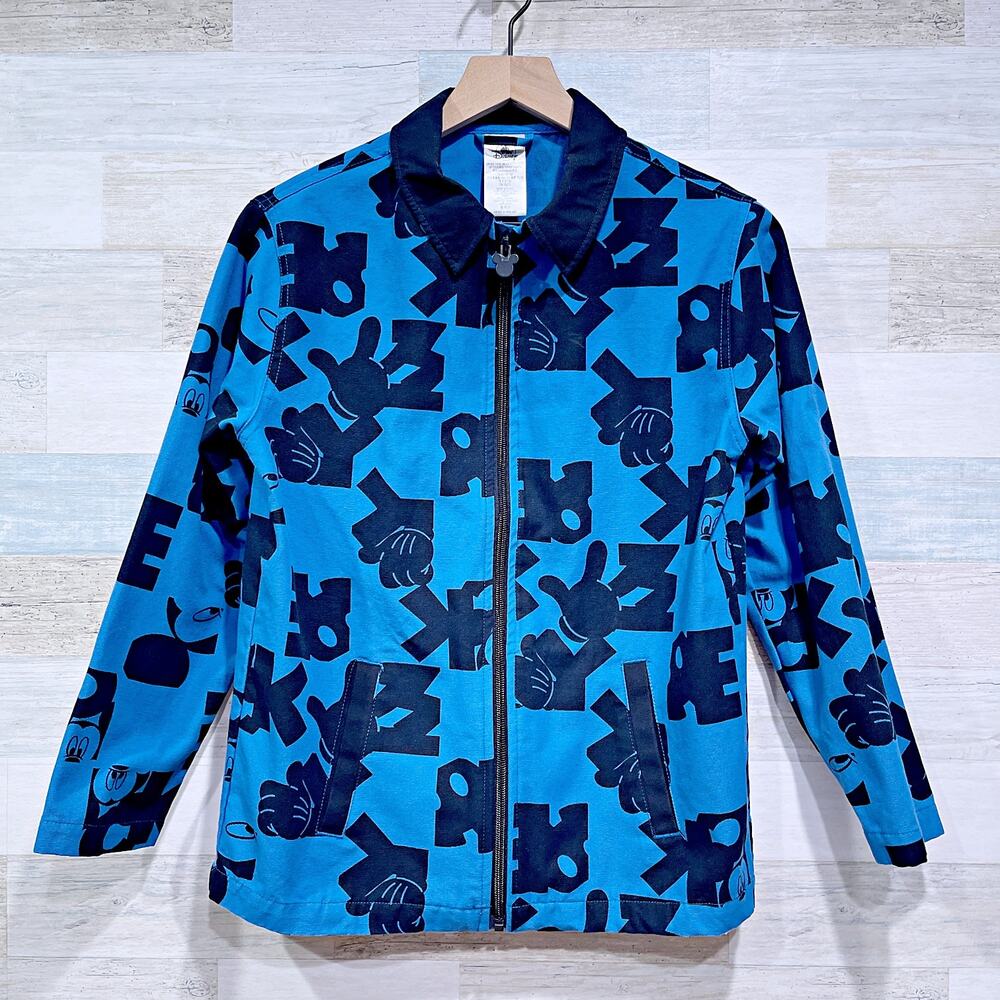 Disney Allover Print Chore Jacket Blue Mickey Mouse Cotton Boys 11 12 Large